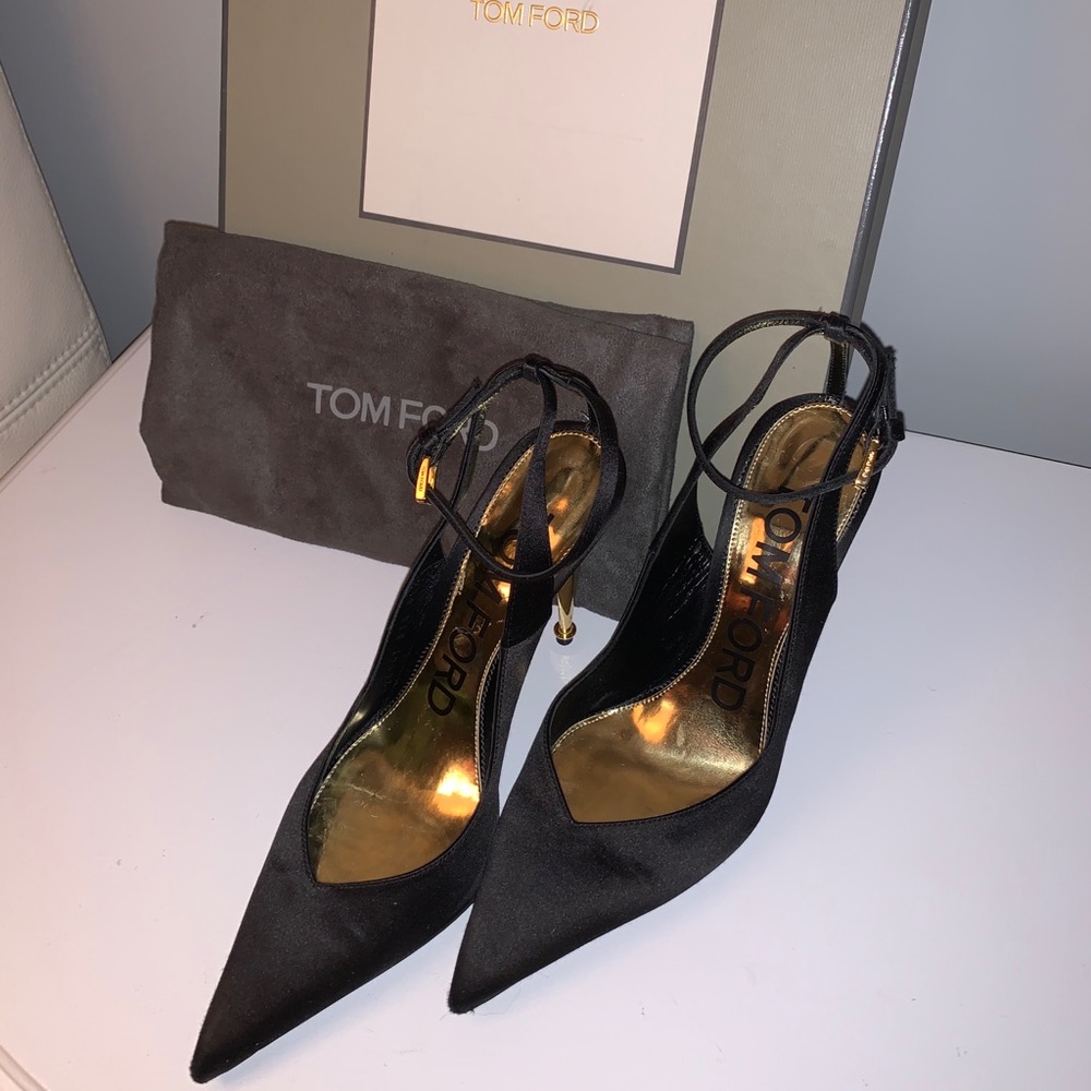 Tom Ford — Black Silk pump (gold heel)